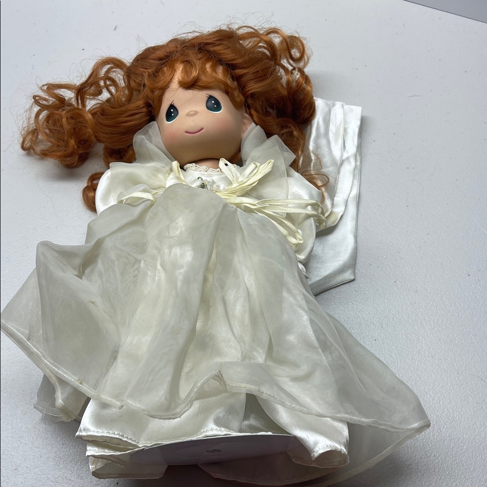 Precious Moments Doll with Red Hair and Cream Dress. Dress has stains
